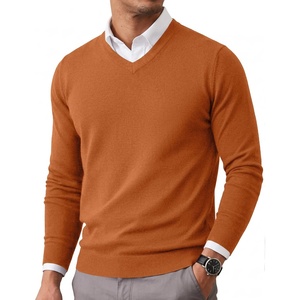 image:imageCOOFANDY Mens Casual V Neck Sweater Knit Slim Fit Long Sleeve Pullover Top  Fall Winter Fashion Llightweight Soft Solid Casual Business Classic and Vintage Ribbed Hem Ribbed CuffBrown