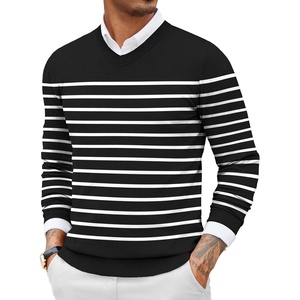 image:imageCOOFANDY Mens Casual V Neck Sweater Knit Slim Fit Long Sleeve Pullover Top  Fall Winter Fashion Llightweight Soft Solid Casual Business Classic and Vintage Ribbed Hem Ribbed CuffBlackwhite