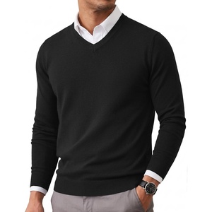 image:imageCOOFANDY Mens Casual V Neck Sweater Knit Slim Fit Long Sleeve Pullover Top  Fall Winter Fashion Llightweight Soft Solid Casual Business Classic and Vintage Ribbed Hem Ribbed CuffBlack