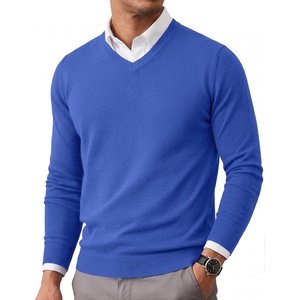 image:imageCOOFANDY Mens Casual V Neck Sweater Knit Slim Fit Long Sleeve Pullover Top  Fall Winter Fashion Llightweight Soft Solid Casual Business Classic and Vintage Ribbed Hem Ribbed CuffRoyal Blue