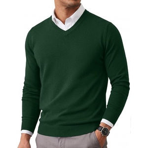 image:imageCOOFANDY Mens Casual V Neck Sweater Knit Slim Fit Long Sleeve Pullover Top  Fall Winter Fashion Llightweight Soft Solid Casual Business Classic and Vintage Ribbed Hem Ribbed CuffGreen