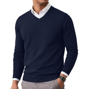 image:imageCOOFANDY Mens Casual V Neck Sweater Knit Slim Fit Long Sleeve Pullover Top  Fall Winter Fashion Llightweight Soft Solid Casual Business Classic and Vintage Ribbed Hem Ribbed CuffBlue