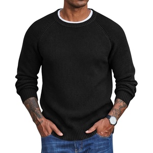 image:imageCOOFANDY Mens Sweater Crewneck Pullover Waffle Knit Long Sleeve Sweaters  Crewneck Classic Design Waffle Knit Textured Raglan Long Sleeve Soft Warm Comfort Durable Thick Stretch Regular FitBlack