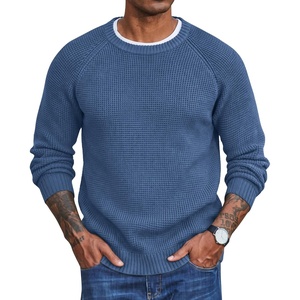 image:imageCOOFANDY Mens Sweater Crewneck Pullover Waffle Knit Long Sleeve Sweaters  Crewneck Classic Design Waffle Knit Textured Raglan Long Sleeve Soft Warm Comfort Durable Thick Stretch Regular FitDenim Blue