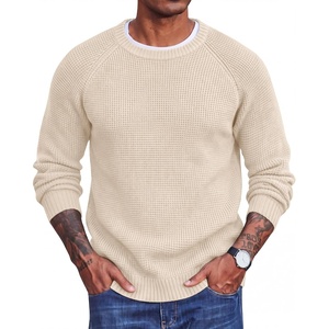 image:imageCOOFANDY Mens Sweater Crewneck Pullover Waffle Knit Long Sleeve Sweaters  Crewneck Classic Design Waffle Knit Textured Raglan Long Sleeve Soft Warm Comfort Durable Thick Stretch Regular FitBeige