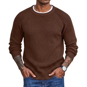 image:imageCOOFANDY Mens Sweater Crewneck Pullover Waffle Knit Long Sleeve Sweaters  Crewneck Classic Design Waffle Knit Textured Raglan Long Sleeve Soft Warm Comfort Durable Thick Stretch Regular FitBrown