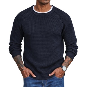 image:imageCOOFANDY Mens Sweater Crewneck Pullover Waffle Knit Long Sleeve Sweaters  Crewneck Classic Design Waffle Knit Textured Raglan Long Sleeve Soft Warm Comfort Durable Thick Stretch Regular FitDark Blue