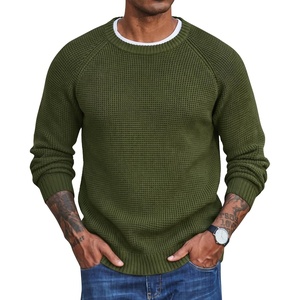 image:imageCOOFANDY Mens Sweater Crewneck Pullover Waffle Knit Long Sleeve Sweaters  Crewneck Classic Design Waffle Knit Textured Raglan Long Sleeve Soft Warm Comfort Durable Thick Stretch Regular FitArmy Green