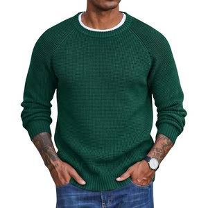 image:imageCOOFANDY Mens Sweater Crewneck Pullover Waffle Knit Long Sleeve Sweaters  Crewneck Classic Design Waffle Knit Textured Raglan Long Sleeve Soft Warm Comfort Durable Thick Stretch Regular FitGreen