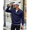 image:imageCOOFANDY Men Quarter Zip Pullover Sweatshirts Casual 14 Zip Sweater Polo  Stand Collared Long Sleeve Mock Neck Pullovers Formal Dress Fleece Thermal Tops Athletic Quilted Sweatshirt Relaxed FitDark Blue