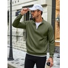 image:imageCOOFANDY Men Quarter Zip Pullover Sweatshirts Casual 14 Zip Sweater Polo  Stand Collared Long Sleeve Mock Neck Pullovers Formal Dress Fleece Thermal Tops Athletic Quilted Sweatshirt Relaxed FitArmy Green