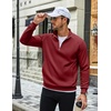 image:imageCOOFANDY Men Quarter Zip Pullover Sweatshirts Casual 14 Zip Sweater Polo  Stand Collared Long Sleeve Mock Neck Pullovers Formal Dress Fleece Thermal Tops Athletic Quilted Sweatshirt Relaxed FitWine Red