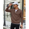 image:imageCOOFANDY Men Quarter Zip Pullover Sweatshirts Casual 14 Zip Sweater Polo  Stand Collared Long Sleeve Mock Neck Pullovers Formal Dress Fleece Thermal Tops Athletic Quilted Sweatshirt Relaxed FitBrown