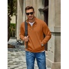 image:imageCOOFANDY Men Quarter Zip Pullover Sweatshirts Casual 14 Zip Sweater Polo  Stand Collared Long Sleeve Mock Neck Pullovers Formal Dress Fleece Thermal Tops Athletic Quilted Sweatshirt Relaxed FitLight Brown