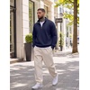image:imageCOOFANDY Men Quarter Zip Pullover Sweatshirts Casual 14 Zip Sweater Polo  Stand Collared Long Sleeve Mock Neck Pullovers Formal Dress Fleece Thermal Tops Athletic Quilted Sweatshirt Relaxed FitDark Blue
