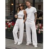 image:imageCOOFANDY Mens Casual Baggy Sweatpants Cotton Wide Leg Drawstring Pants  Fleece Lined Side Pleat Design Elastic Waistband Loose Fit Street Style Warm Fall and Winter Fashion Sides PocketsWhite