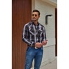 image:imageCOOFANDY Mens Western Cowboy Shirts Casual Button Down Shirt Long Sleeve  Lightweight2 Pocket with Pen HoldSuit for Country WeddingCowboyThemed PartyCostume BallMusic FestivalDinneror WorkDark Blue Plaid