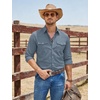 image:imageCOOFANDY Mens Western Cowboy Shirts Casual Button Down Shirt Long Sleeve  Lightweight2 Pocket with Pen HoldSuit for Country WeddingCowboyThemed PartyCostume BallMusic FestivalDinneror WorkGrey Blue