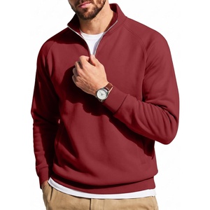 image:imageCOOFANDY Men Quarter Zip Pullover Sweatshirts Casual 14 Zip Sweater Polo  Stand Collared Long Sleeve Mock Neck Pullovers Formal Dress Fleece Thermal Tops Athletic Quilted Sweatshirt Relaxed FitWine Red