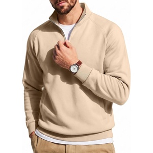 image:imageCOOFANDY Men Quarter Zip Pullover Sweatshirts Casual 14 Zip Sweater Polo  Stand Collared Long Sleeve Mock Neck Pullovers Formal Dress Fleece Thermal Tops Athletic Quilted Sweatshirt Relaxed FitLight Khaki