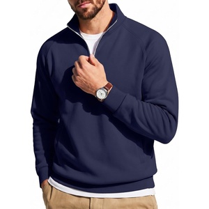 image:imageCOOFANDY Men Quarter Zip Pullover Sweatshirts Casual 14 Zip Sweater Polo  Stand Collared Long Sleeve Mock Neck Pullovers Formal Dress Fleece Thermal Tops Athletic Quilted Sweatshirt Relaxed FitDark Blue