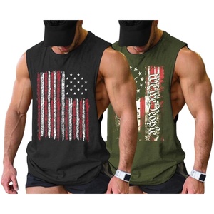 image:imageCOOFANDY Men Workout Tank Top 2 Pack Gym Bodybuilding Sleeveless T Shirts  Cut Off Muscle Shirts MoistureWicking Tees Drop Arm Open Side Round Neck Design Fitness Running Jogging Tank Top ShirtsUsa Flag 01