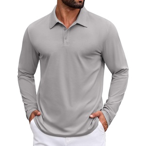 image:imageCOOFANDY Mens Polo Shirts Long Sleeve Button Golf Shirts Performance Quick Dry Sun Protection PolosLight Gray