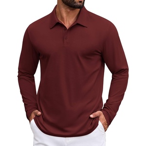 image:imageCOOFANDY Mens Polo Shirts Long Sleeve Button Golf Shirts Performance Quick Dry Sun Protection PolosWine Red