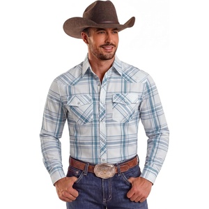 image:imageCOOFANDY Mens Western Cowboy Shirts Casual Button Down Shirt Long Sleeve  Lightweight2 Pocket with Pen HoldSuit for Country WeddingCowboyThemed PartyCostume BallMusic FestivalDinneror WorkLight Blue Plaid