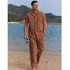 image:imageCOOFANDY Men 2 Piece Linen Outfit Beach Button Down Shirt Casual Loose Pant SetsCaramel