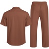 image:imageCOOFANDY Men 2 Piece Linen Outfit Beach Button Down Shirt Casual Loose Pant SetsCaramel