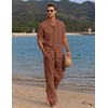 image:imageCOOFANDY Men 2 Piece Linen Outfit Beach Button Down Shirt Casual Loose Pant SetsCaramel
