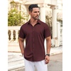 image:imageCOOFANDY Mens Button Down Shirt Short Sleeve Dress Shirt Casual Beach Summer Wedding ShirtWine Redpolka Dots