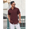image:imageCOOFANDY Mens Button Down Shirt Short Sleeve Dress Shirt Casual Beach Summer Wedding ShirtWine Redpolka Dots