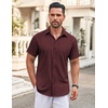 image:imageCOOFANDY Mens Button Down Shirt Short Sleeve Dress Shirt Casual Beach Summer Wedding ShirtWine Redpolka Dots