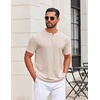 image:imageCOOFANDY Mens Henley Shirts Short Sleeve Texture Casual Button Tee Shirts  Lightweigh CasualTextured FabricSummerClassicBasicComfortableBreathableLight Khaki