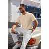 image:imageCOOFANDY Mens Knit TShirts Casual Crewneck Short Sleeve Shirts Summer Tops Basic Pullover TeesLight Khaki