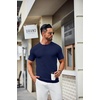 image:imageCOOFANDY Mens Knit TShirts Casual Crewneck Short Sleeve Shirts Summer Tops Basic Pullover TeesNavy Blue