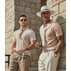 image:imageCOOFANDY Mens Polo Shirts Textured Knit Short Sleeve Stretch Casual Shirts  IceCool Fabric Comfortable and Breathable Three Button placket unique knit TextureLight Khaki