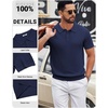 image:imageCOOFANDY Mens Polo Shirts Textured Knit Short Sleeve Stretch Casual Shirts  IceCool Fabric Comfortable and Breathable Three Button placket unique knit TextureNavy Blue