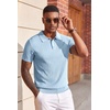 image:imageCOOFANDY Mens Polo Shirts Textured Knit Short Sleeve Stretch Casual Shirts  IceCool Fabric Comfortable and Breathable Three Button placket unique knit TextureLight Blue