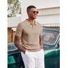 image:imageCOOFANDY Mens Polo Shirts Textured Knit Short Sleeve Stretch Casual Shirts  IceCool Fabric Comfortable and Breathable Three Button placket unique knit TextureKhaki