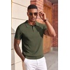 image:imageCOOFANDY Mens Polo Shirts Textured Knit Short Sleeve Stretch Casual Shirts  IceCool Fabric Comfortable and Breathable Three Button placket unique knit TextureArmy Green