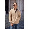 image:imageCOOFANDY Mens Quarter Zip Pullover Sweatshirt Casual Mock Neck Sweater 2026  Long Sleeve 14 Zip Quilted Pullover Regular Fit Warm Without Bulk Fall Winter Ideal For Golf Daily WearZcontrast KhakiBlack