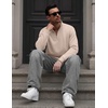 image:imageCOOFANDY Mens Quarter Zip Pullover Sweatshirt Mock Neck Fleece Long Sleeve Thermal Casual Polo ShirtLight Khaki