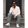 image:imageCOOFANDY Mens Quarter Zip Pullover Sweatshirt Mock Neck Fleece Long Sleeve Thermal Casual Polo ShirtWhite