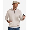 image:imageCOOFANDY Mens Quarter Zip Pullover Wrinkle Free 14 Sweatshirt with Pocket  Quilted Texture 2026 Fall Fashion Long Sleeve Lightweight Collar Golf Pullover and SweaterLight Khaki