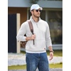 image:imageCOOFANDY Mens Quarter Zip Pullover Wrinkle Free 14 Sweatshirt with Pocket  Quilted Texture 2026 Fall Fashion Long Sleeve Lightweight Collar Golf Pullover and SweaterWhite