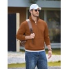 image:imageCOOFANDY Mens Quarter Zip Pullover Wrinkle Free 14 Sweatshirt with Pocket  Quilted Texture 2026 Fall Fashion Long Sleeve Lightweight Collar Golf Pullover and SweaterLight Brown
