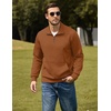 image:imageCOOFANDY Mens Quarter Zip Pullover Wrinkle Free 14 Sweatshirt with Pocket  Quilted Texture 2026 Fall Fashion Long Sleeve Lightweight Collar Golf Pullover and SweaterLight Brown